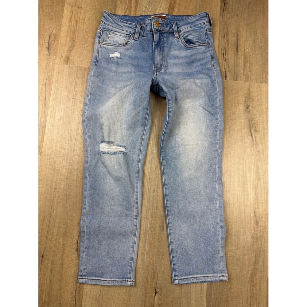 Kut from the Kloth Catherine High Rise Crop Straight Leg Distressed Jeans Blue 6